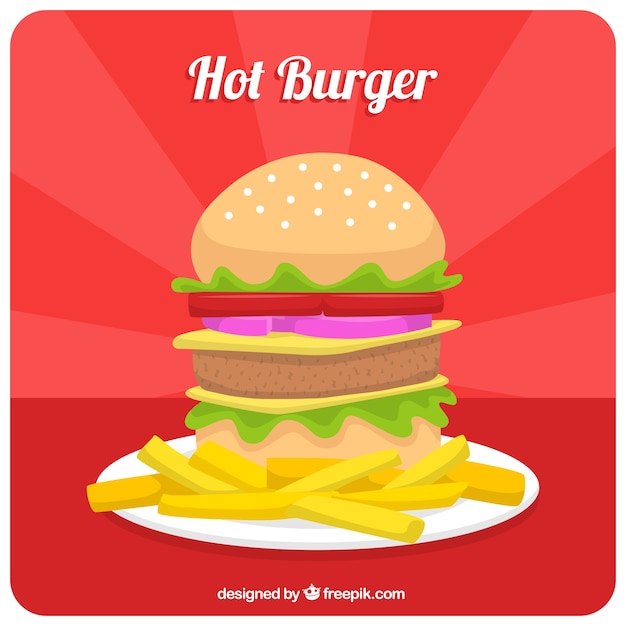 Free Vector background of delicious burger with fries