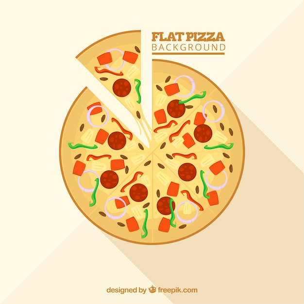 Background of delicious pizza in flat design