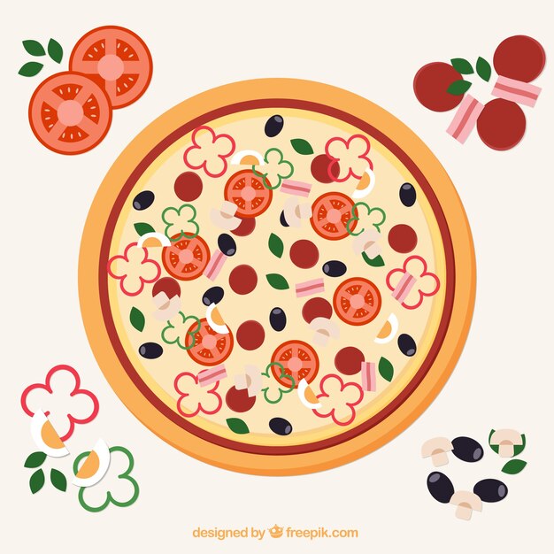 Background of delicious pizza with ingredients