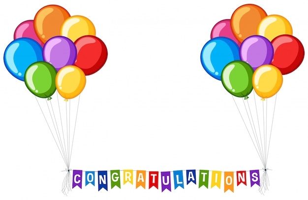 Background design with balloons and word congratulations