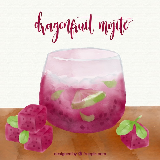 Free Vector background of dragon fruit mojito in watercolor style