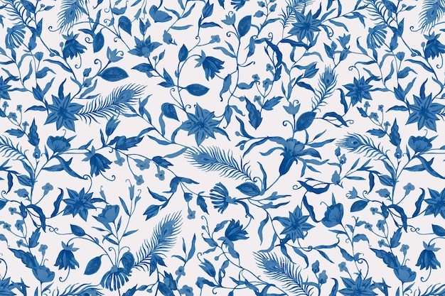 Free Vector background of floral pattern with blue watercolor flowers illustration