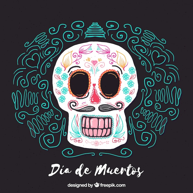 Background of funny hand drawn mexican skull 