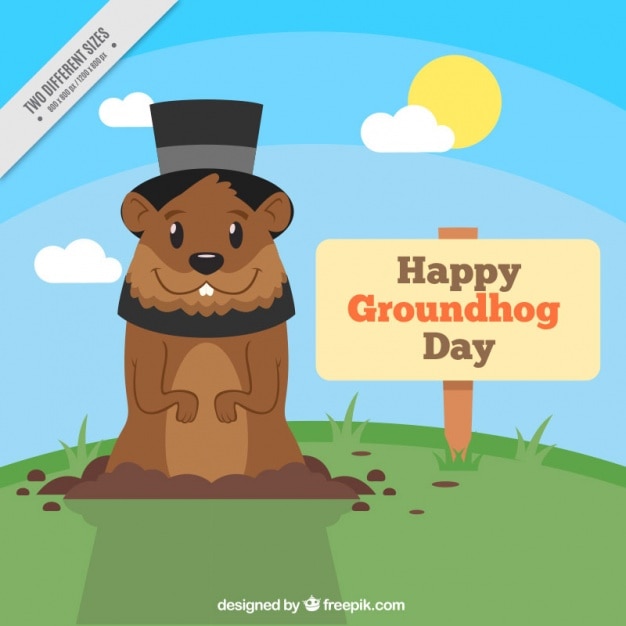 Free Vector background of groundhog with hat on a sunny day