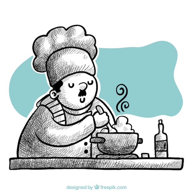 Background of hand-drawn chef cooking