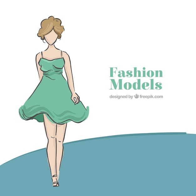 Free vector background of hand drawn model wearing vintage dress