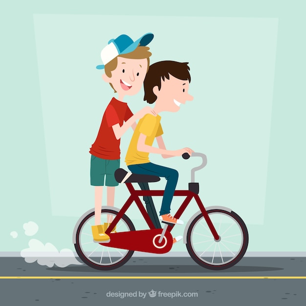 Free Vector background of happy children on bike