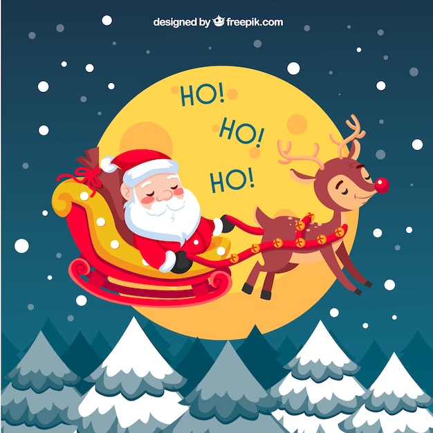 Background of happy santa claus with reindeer