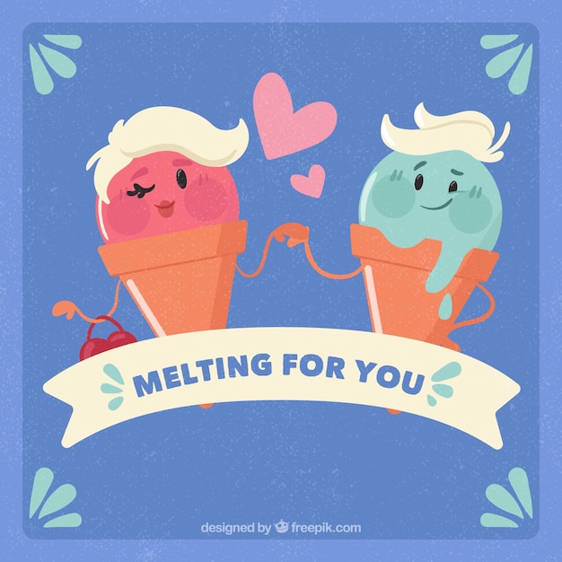 Free Vector background of ice cream couple in love 