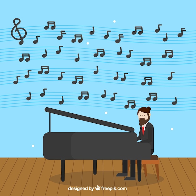 Free Vector background of man playing the piano and musical notes