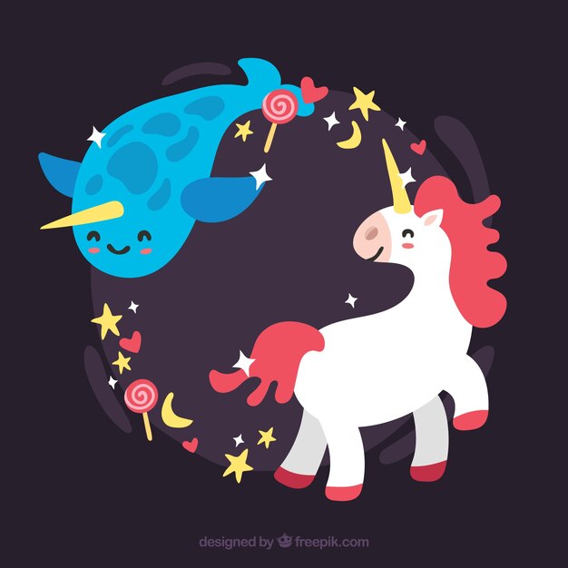 Background of marine animal and unicorn