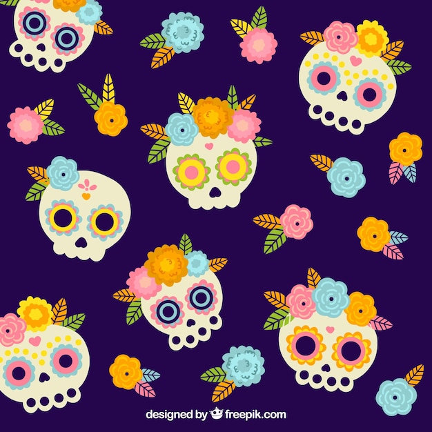 Free Vector background of mexican skulls with flowers