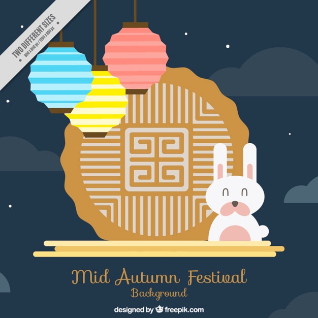 Free Vector background for mid-autumn festival with rabbit