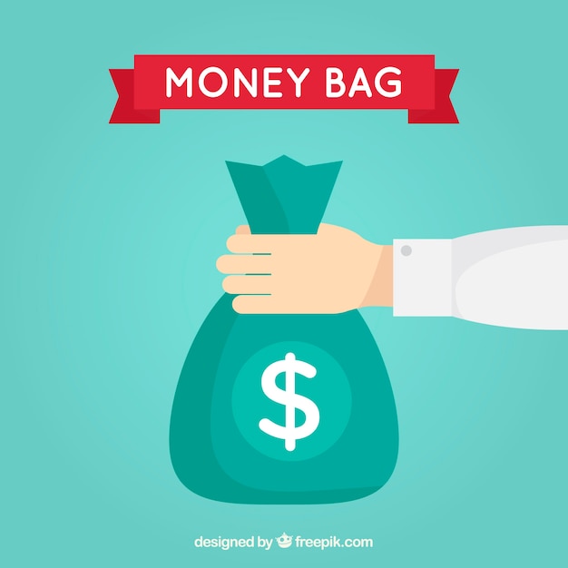 Background of money bag in flat design