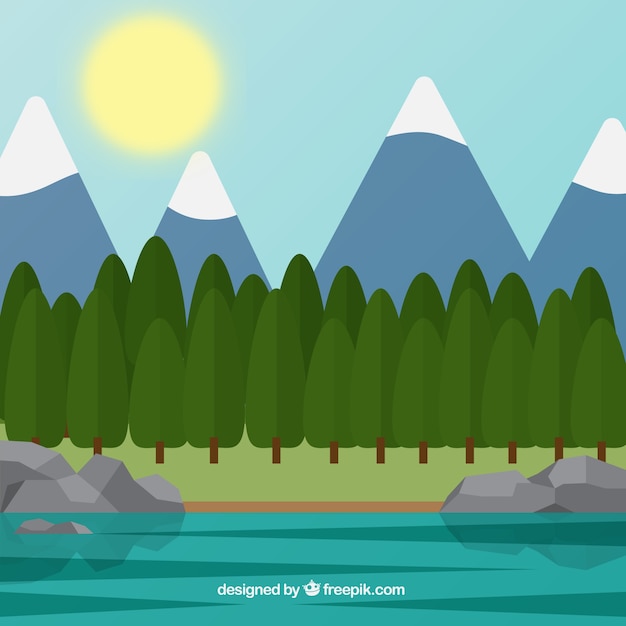 Free Vector  background of mountains and forest in flat design