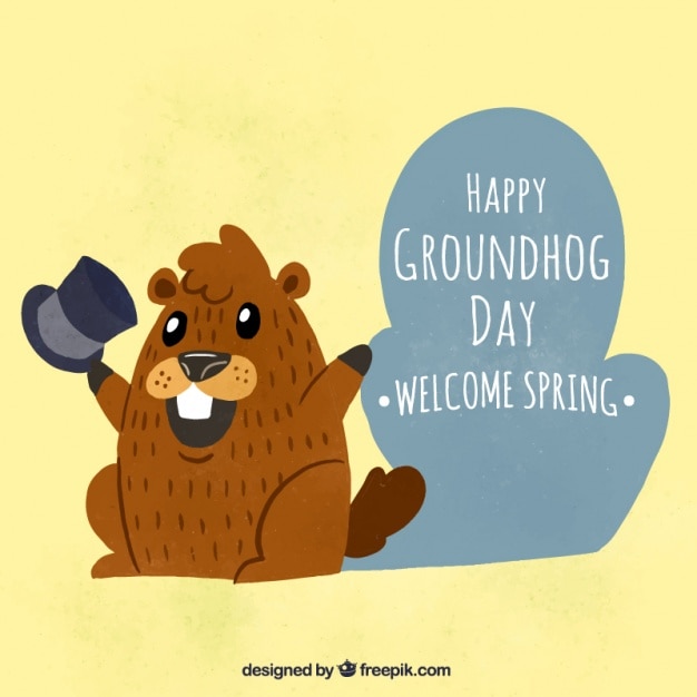 Background of nice groundhog with hat in vintage style