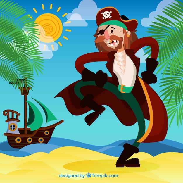 Free Vector background of nice pirate character on the island