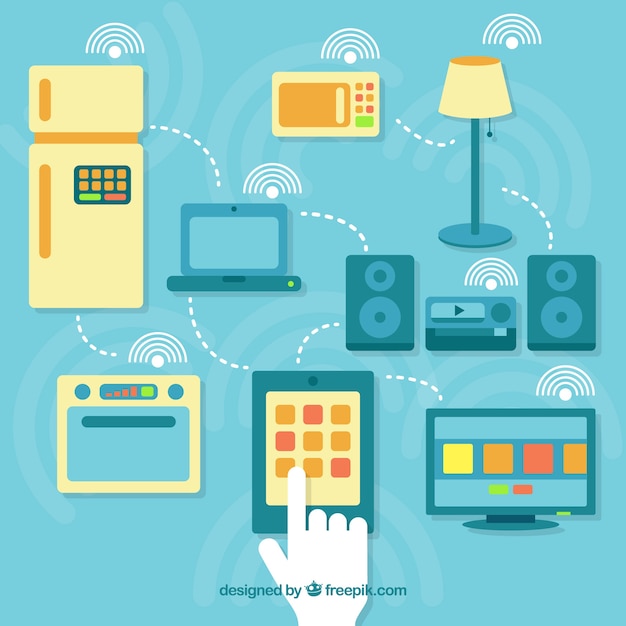 Free Vector background of objects connected to internet in flat design