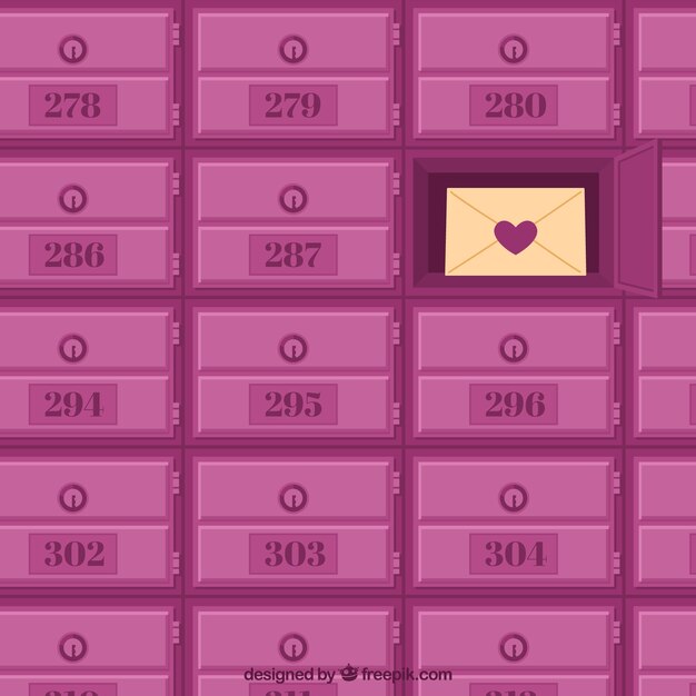 Background of pink mailboxes with a love letter