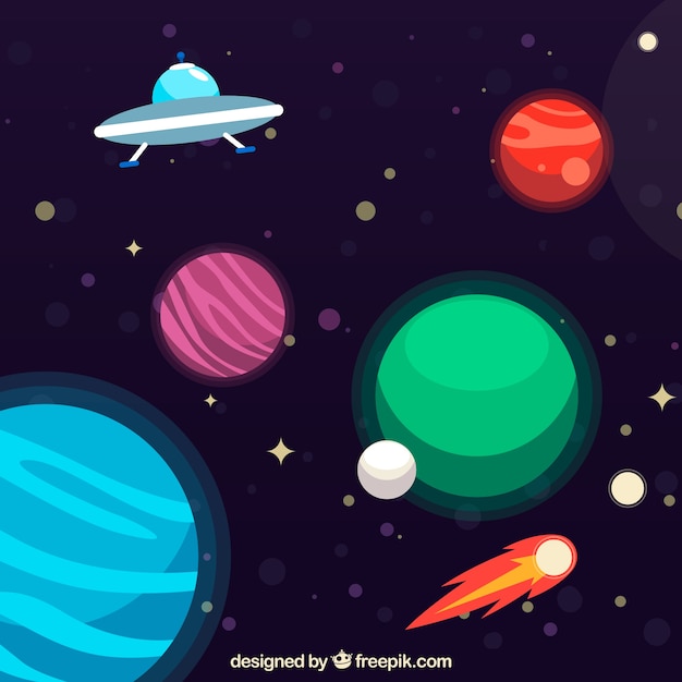 Background of planets with ufo