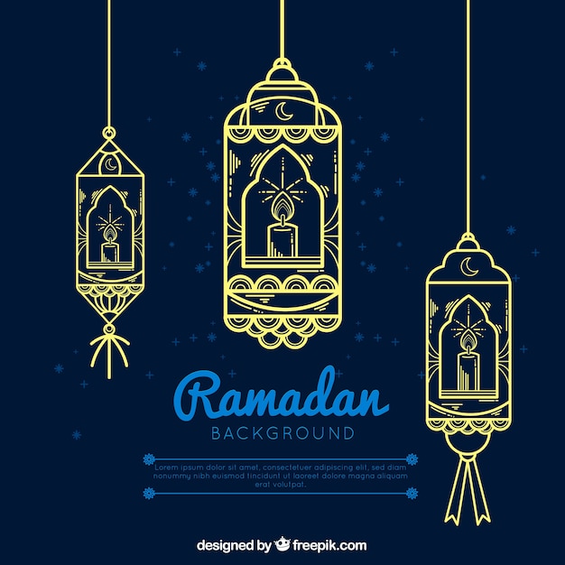 Free Vector background of ramadán with lamps in monlines