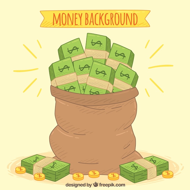 Free Vector background of sack full of hand drawn bills