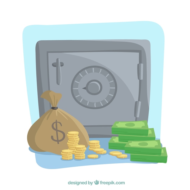 Free Vector background of safe with notes and coins