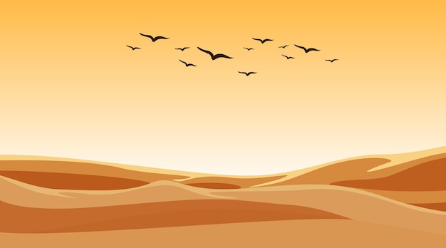 Background scene with birds flying over sand field