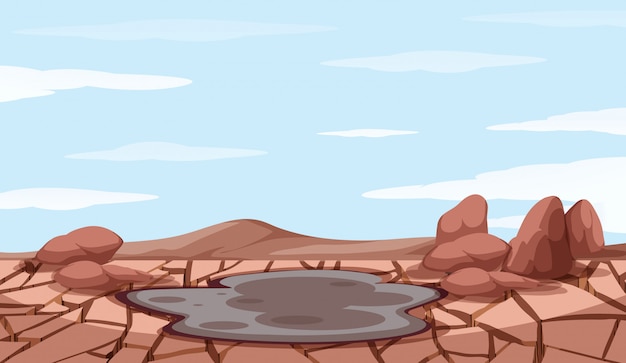 Free Vector background scene with drought and mud pond