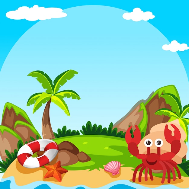 Background scene with hermit crab on island