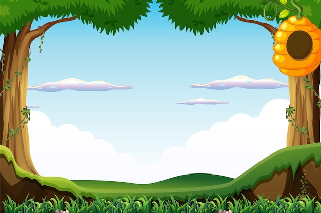 Background scene wtih blue sky and green grass