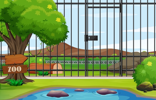 Background scene of zoo park with cage