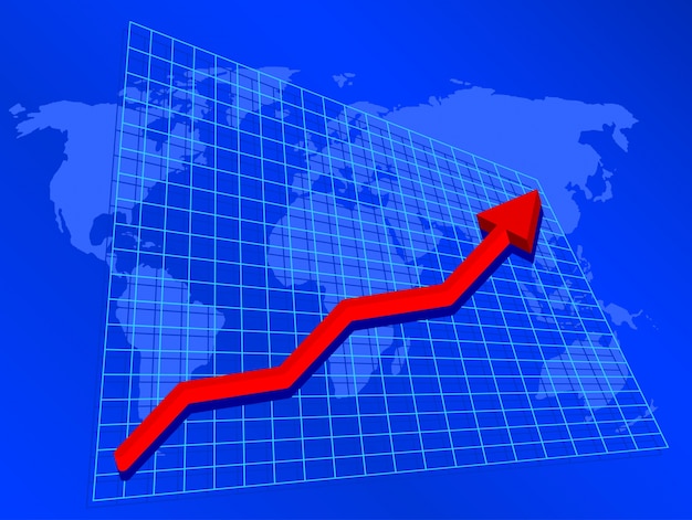 Free Vector background showing graph with rising profits on world map