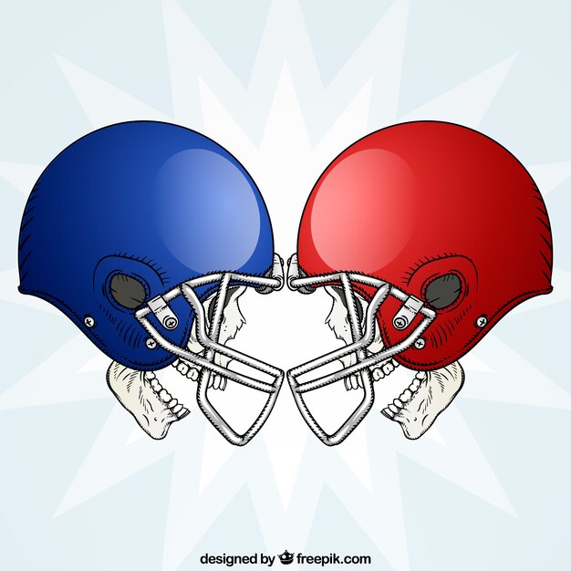 Background of skulls with red and blue helmets