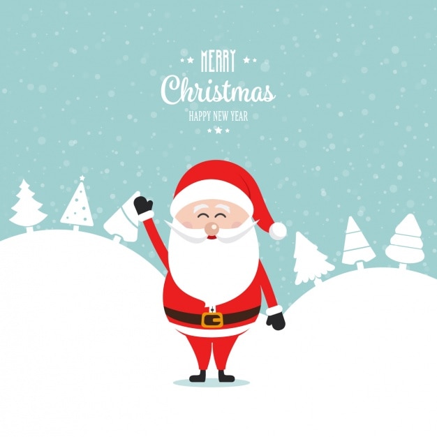 Free vector background of smiling santa claus with christmas trees