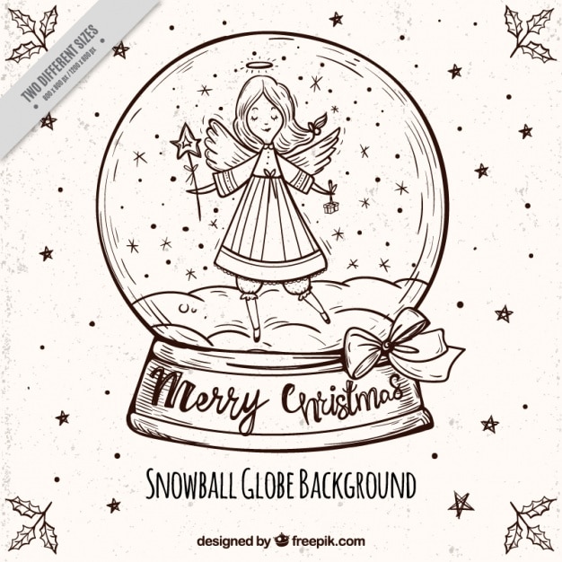 Free Vector background of snowball sketch with an angel inside