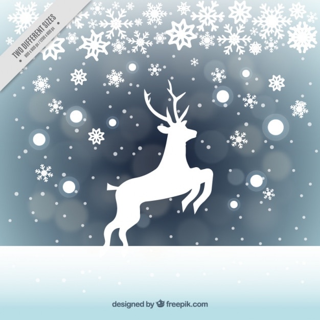 Free Vector background of snowflakes with reindeer silhouette