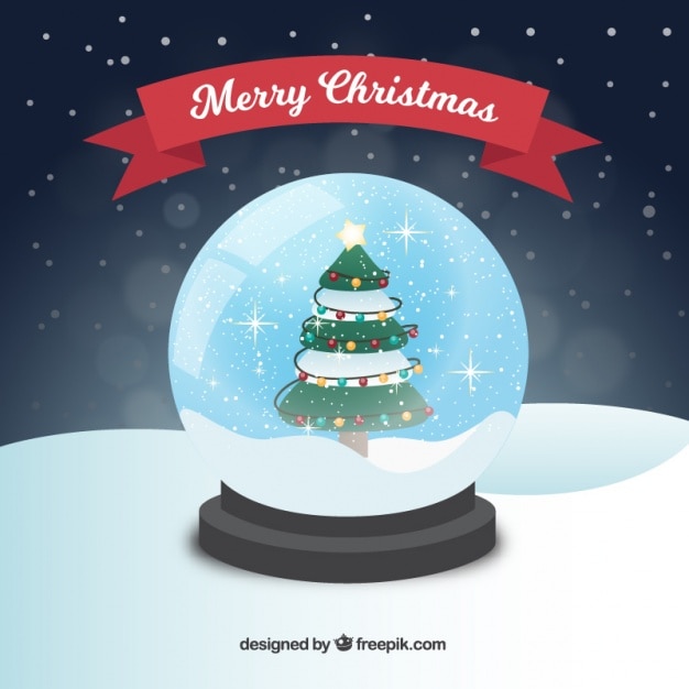 Free Vector background of snowglobes with christmas tree