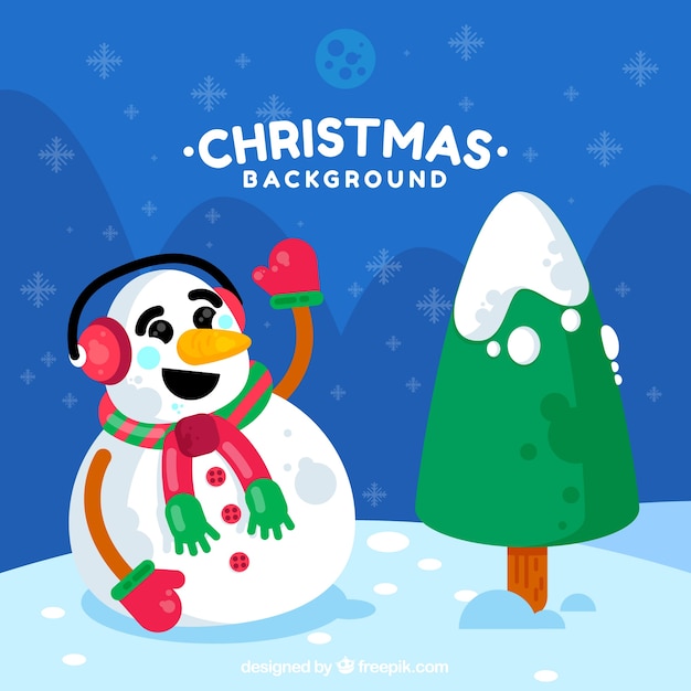 Background of snowman with christmas tree