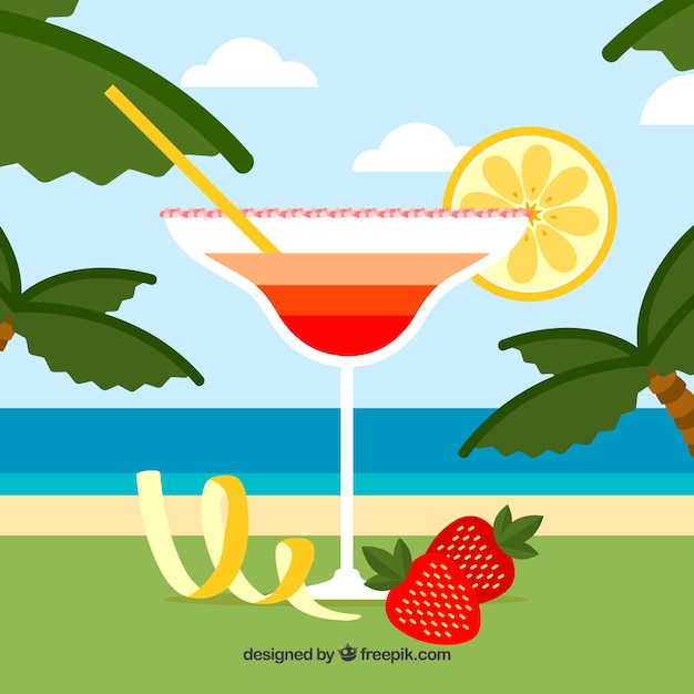 Background of strawberry cocktail in flat design