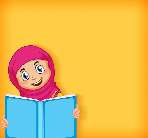 Free Vector background template design with happy muslim girl reading book