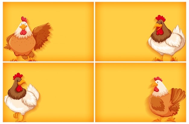 Free vector background template with plain color and chickens