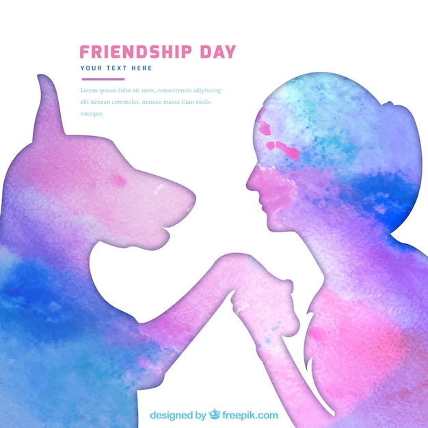 Free Vector background of watercolor silhouettes of girl with a dog