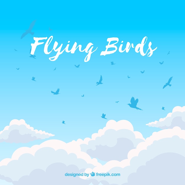 Free Vector background with birds above clouds