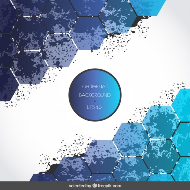 Free vector background with blue hexagons and stains