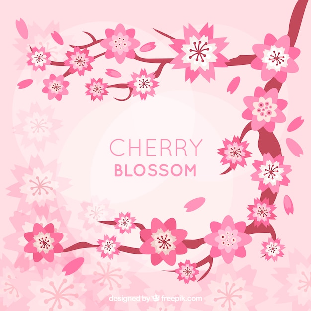 Background with cherry blossom in flat design