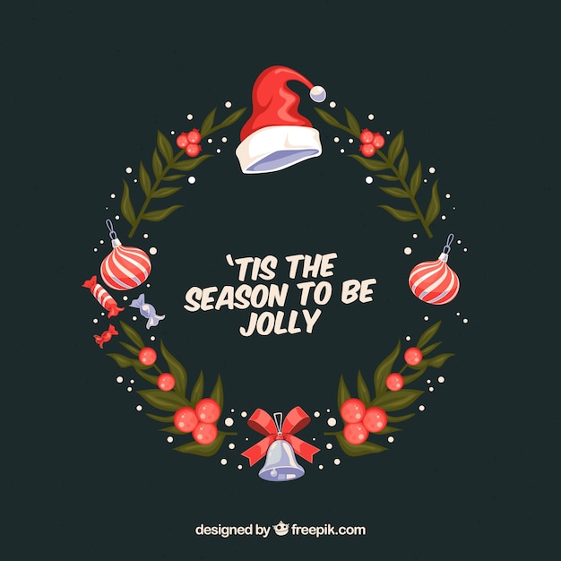 Free Vector background with a christmas wreath it's time to be jolly