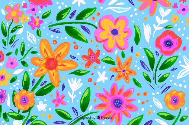 Background with colorful painted flowers