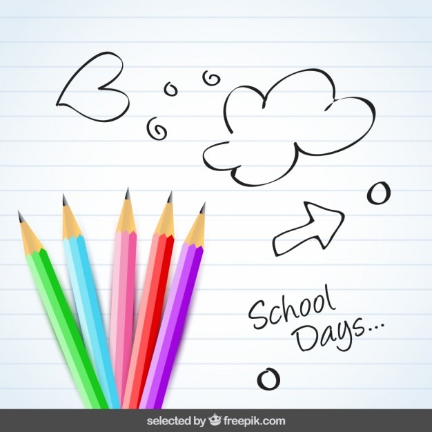 Free Vector background with colorful pencils and doodles