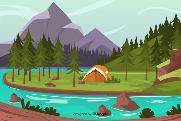 Free Vector background with flat design natural landscape